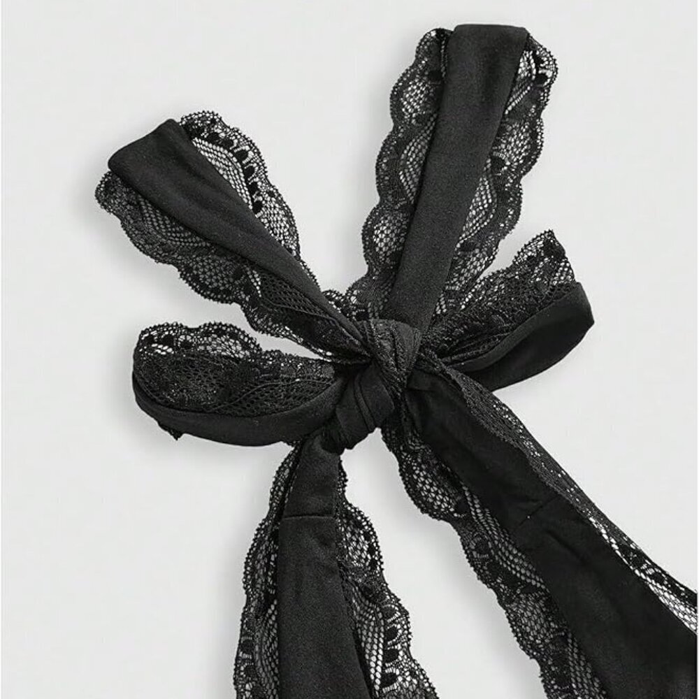 Black Lace Wrap Front Halter Tank | XXL | Backless Party Top - Picture 3 of 4